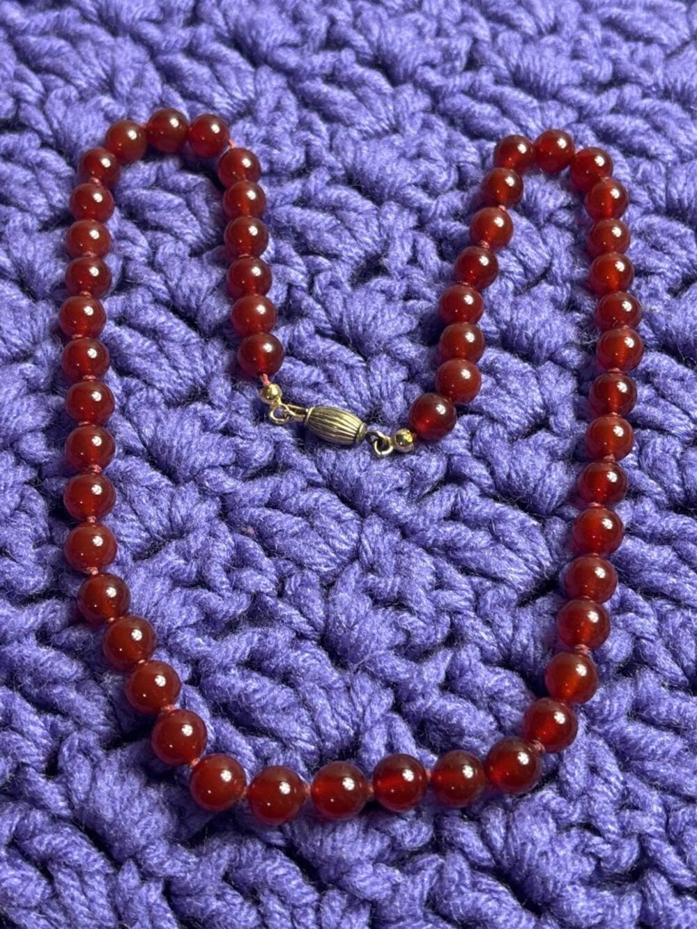 Red Glass Bead Necklace Round Goldtone Fishhook Clasp 19 Inches